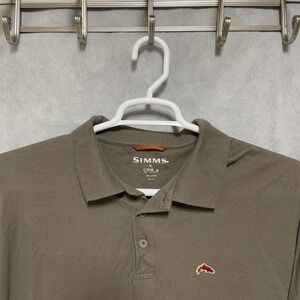 Simms Polo Shirt Men XLT Brown Pique Cor3 Short‎ Sleeve Fishing Outdoor Cotton